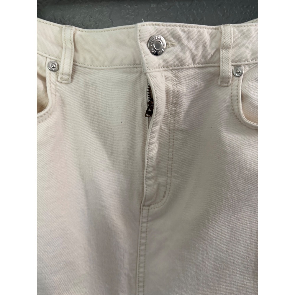 Loft Denim Maxi Skirt White SZ 8 High Waisted Front Slit Raw Hem Zip Up Modern - Picture 4 of 10